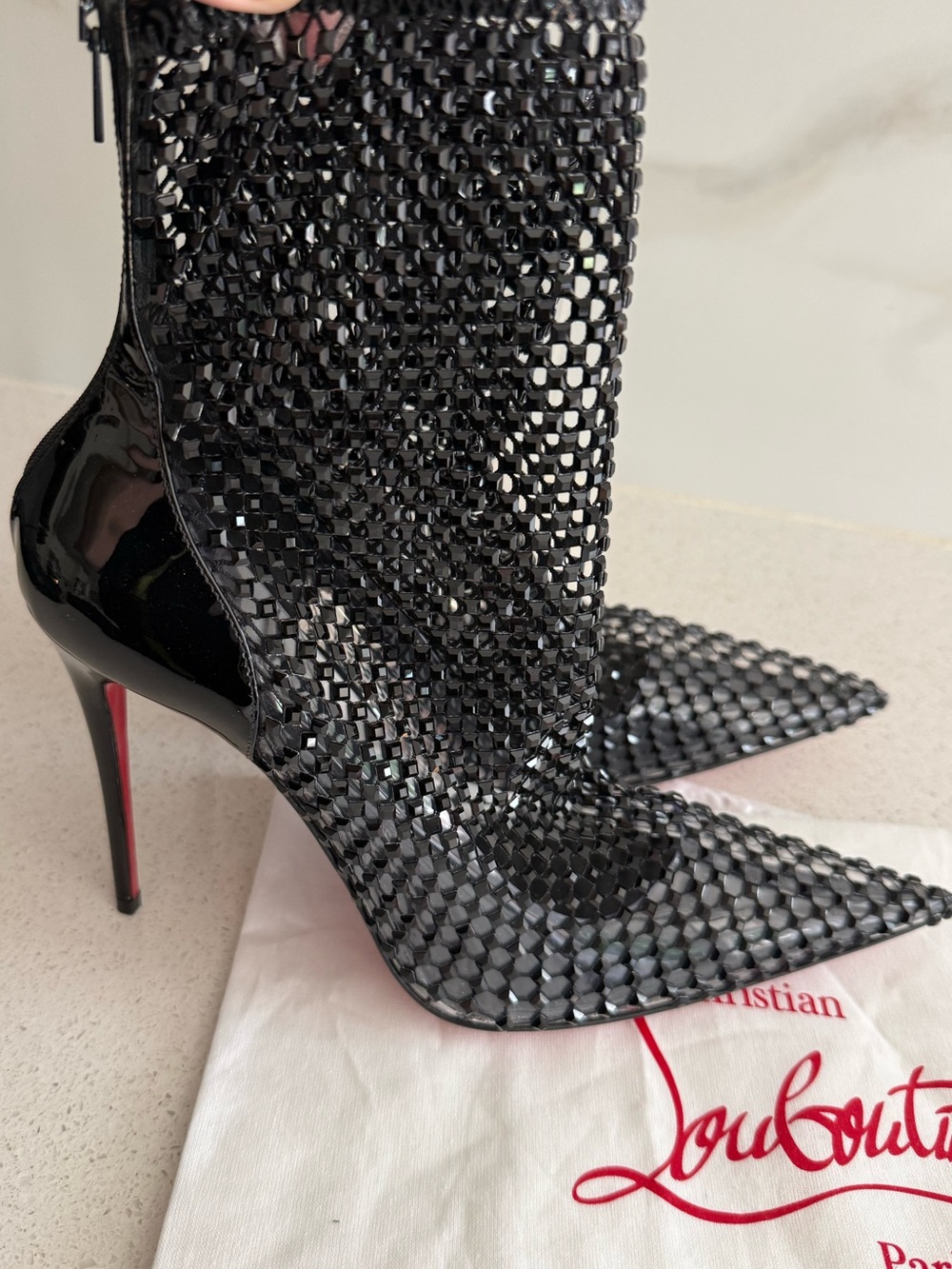 CHRISTIAN LOUBOUTIN Kate Max 100 Black Crystal Ankle Boots EU 39 US 9 $3595 - Picture 7 of 14